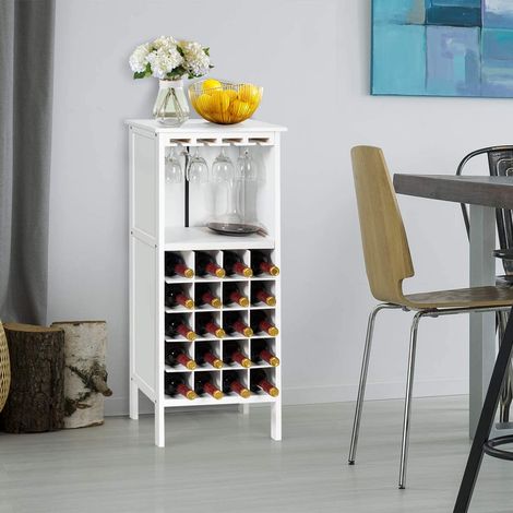 Casier à Vin Multifonctionnel avec 20 Emplacements de Bouteilles et Etagère pour Flûte à Champagne Idéal pour Cuisine Salle à Manger Salon Bar Blanc CW6444 Maison Chic (1/5)