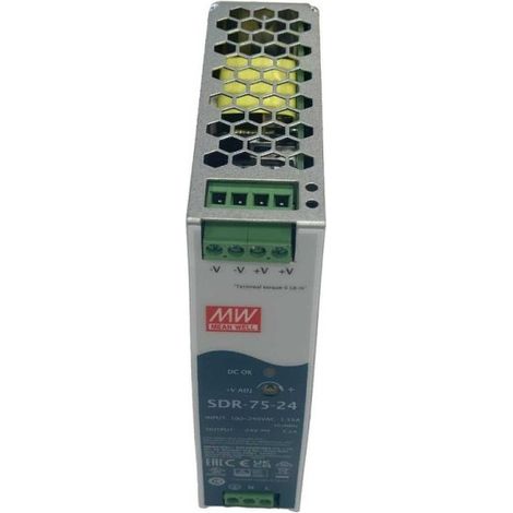 MW MEAN WELL SDR-75-24 Alimentatore DIN RAIL 120W 24V 3,2A Per Automazione Industriale Input 220V 110V