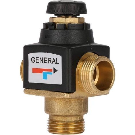 Mitigeur thermostatique Vanne intégrée en laiton à grand débit, anti-brûlure, adaptée aux chauffe-eau solaires, etc. (fil mâle DN20-3/4-fil mâle 3 voies) (1/5)