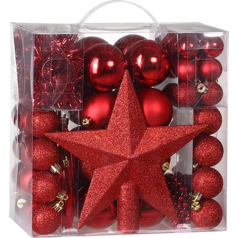 Christmas Tree Baubles 77 Pieces Set Xmas Balls Decorations Ornaments Red (1/5)