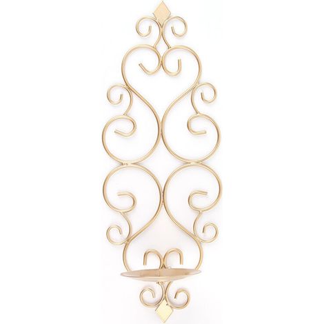 Lot de 2 Bougeoirs Photophore Chandelier Porte Bougie Mural Murale Muraux en Métal, Bougeoir pour Mur Chambre Salle de Bains Salon Decoration, Or (1/4)