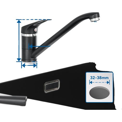 Robinet de cuisine, rotation à 360°, laiton et acier inoxydable durables, Noir, G3/8 (1/2)
