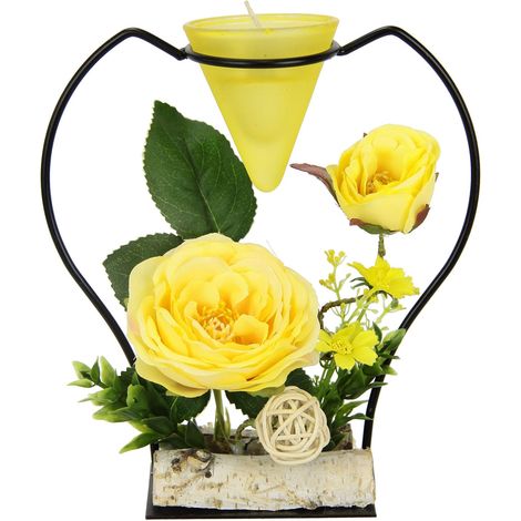 Bougeoir décoratif en métal avec Insert en Verre et Fleurs artificielles Bougeoir Décoration de Table Bougies Avent Pâques Photophore 3D Ornements (1/4)