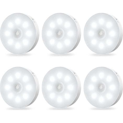 Lampes d'armoire à détecteur de mouvement - Rechargeables, autocollantes, capteur, veilleuses LED à luminosité constante, lot de 6 (1/4)