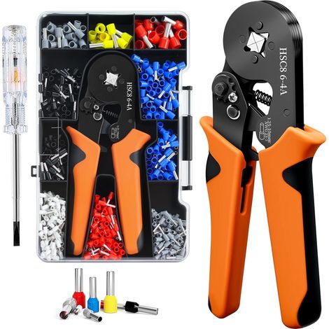 Pince a Sertir 0.25-10mm², avec Cosse Electrique 1250pcs, Cliquet Auto-Adjuvsable, Sertissage Précis,Pince à sertir avec embouts de câble - Pour usage domestique (1/5)