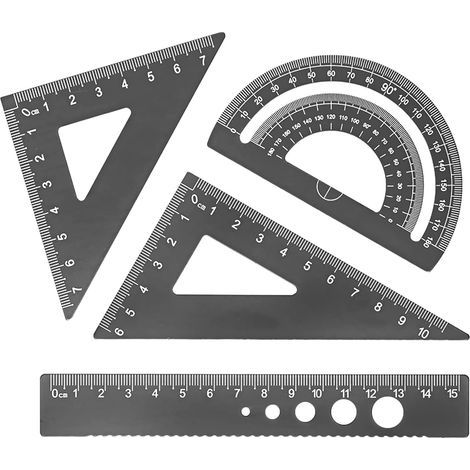 (Black) Square Protractor School Square Ruler with Storage Box Aluminum Alloy Math Geometry Rulers Set Math Stationery (1/5)