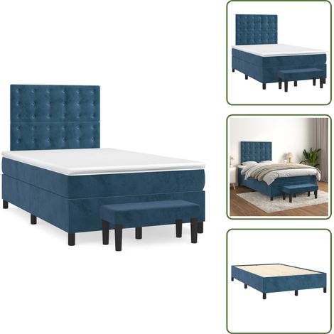 Sommier à lattes de lit et matelas bleu foncé 120x190cm velours - Lit Double - Lit Avec Rangement - Lit Capitonné - Lit Design - Lit Moderne (1/5)