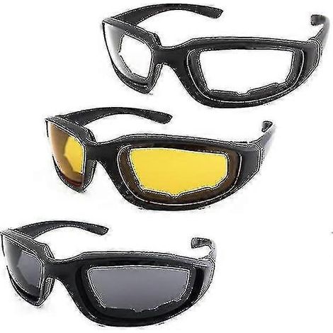 3 paires de lunettes de moto rembourrées, protection UV, anti-poussière et coupe-vent, lunettes de soleil pour la moto (1/5)
