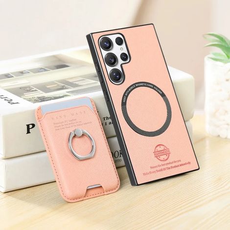 Étui de téléphone en cuir de luxe avec fente pour cartes et fonction portefeuille magnétique (rose, Galaxy A36). (1/5)