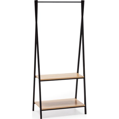 Carla Garderobenständer 2 Ablagen 1 Stange, Farbe Eiche/schwarz, 150 cm Höhe