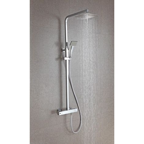 BERNSTEIN - Système de douche thermostatique 3011 Basic avec douchette à main -  tête de douche carrée ou ronde sélectionnable 40x40cm, Sans tête de douche