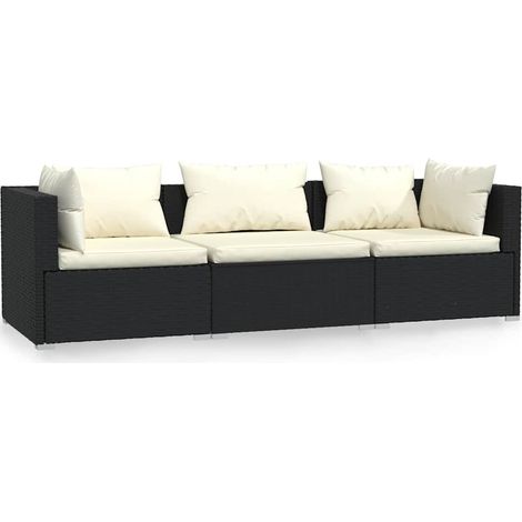 Maison Exclusive - Divano a 3 Posti con Cuscini Nero in Polyrattan (1/5)