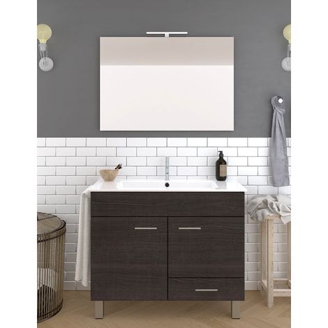 Ensemble de salle de bain Samos 2 portes et 1 tiroir - 9 couleurs différentes - 15 dimensions - Avec meubles, lavabo et miroir - Chêne Sinatra 100x40Cm (1/3)