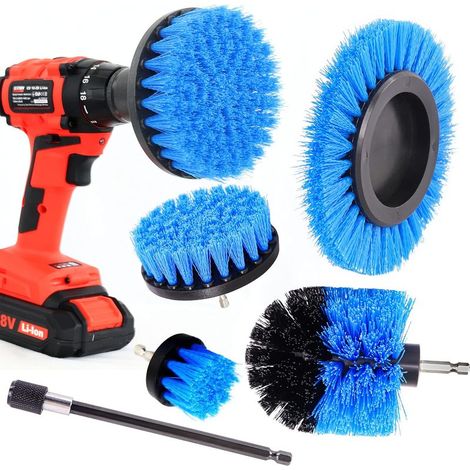 Brosses Nettoyage pour Perceuse Visseuse à Poils Moyens Bleu. Brosses à Nettoyer Tissus Bois Salle de Bains Douche Cuisine Carrosserie Auto Céramique (1/5)