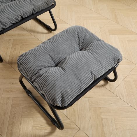 Fauteuil de jardin relax avec pouf, chaise longue inclinable à hamac, coussin moelleux et repose-pieds, idéal salon, chambre, coin lecture, cadre noir et coussin gris (1/5)