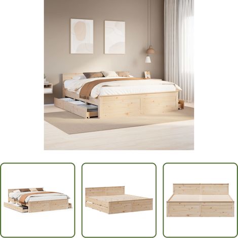 Cadre de lit -  Cadre de lit sans matelas avec tête de lit 200x200 cm bois pin (1/5)