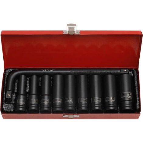 Set di 10 bussole metriche da 10-24 mm per avvitatore a impulsi, protezione per ruota motrice da 1/2" con manicotti in plastica, acciaio al cromo vanadio (esagonali) (1/5)