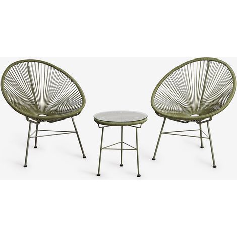 Ensemble de jardin avec 2 fauteuils et table d'appoint en acier et osier synthétique New Acapulco SKLUM Vert Olive Intense (1/5)