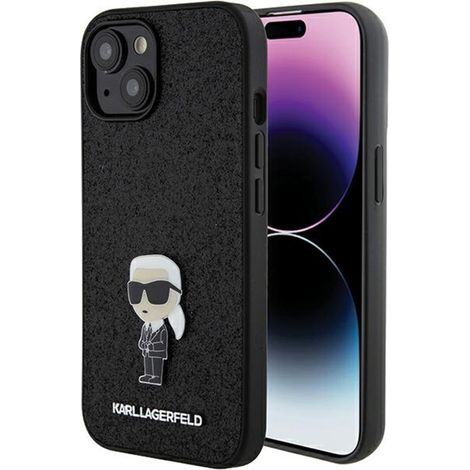 Karl Lagerfeld Glitzer-Ikonik-Logo-Metallpin – iPhone 15/14/13 Hülle (Schwarz) (1/5)