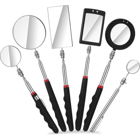6 Miroirs D'Inspection Télescopiques à LED, Outil de Miroir Mécanique LED Rétractable, Détection Rétractable Sous le Véhicule -