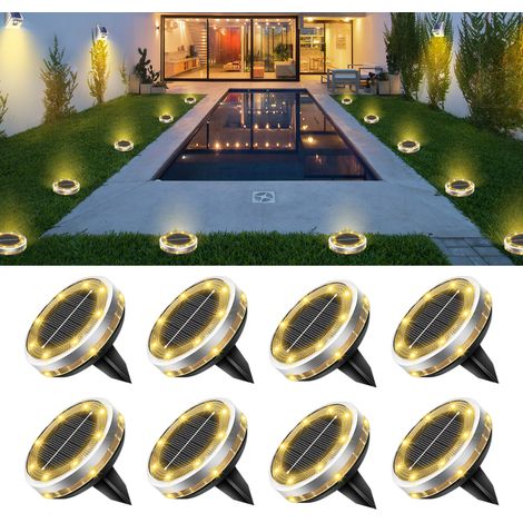 Lot de 8 lampadaires solaires d'extérieur blanc chaud, Lampes solaires étanches,Lampes solaires de jardin pour pelouse, allée et terrasse. (1/5)
