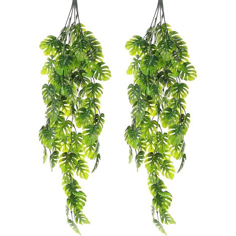 Ghirlanda di foglie di Monstera artificiale da 2 pezzi, decorazione da parete sospesa, rattan simulato, pianta verde artificiale realistica per casa, feste, giardino, camera da letto