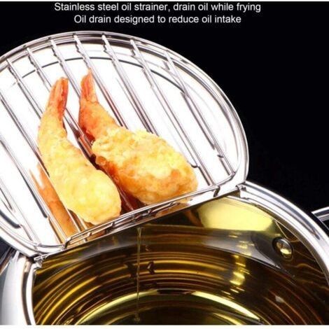 Japanese tempura fryer with thermometer, stainless steel tempura fryer with oil filter, mini stainless steel fryer universal induction cooker large size 24 cm, used for frying tempura, po