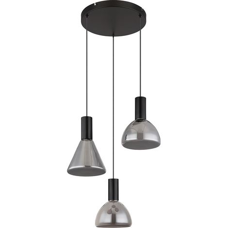 Pendelleuchte Esstischlampe Hängelampe 3 flammig Wohnzimmerlampe Rauchglas, Metall schwarz, 21W 1291lm warmweiß, DxH 42 x 150 cm