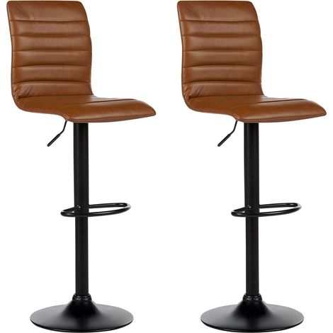 Set of 2 Bar Chairs LUCERNE Faux Leather Swivel Golden Brown