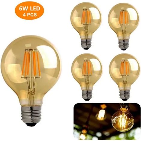 Lot de 4 Ampoules LED Edison E27 - Edison Vintage - G80 - Blanc Chaud - 6W (équivalent 60W) (1/4)