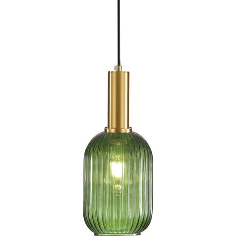 Suspension luminaire en verre vert, finition laiton doré, lustre vintage suspendu intérieur, lampe pour salle à manger, cuisine, salon, chambre (13 cm)