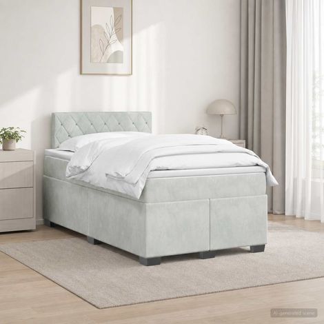 Cama con Base Tapizada, Colchón y Luz LED Gris Claro (1/5)