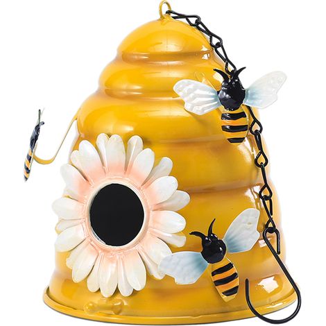Bonita casita colgante con forma de abeja para pájaros de exterior, casita colgante decorativa para pájaros, figurita para cacatúas, guacamayos, periquitos y pinzones. (1/5)