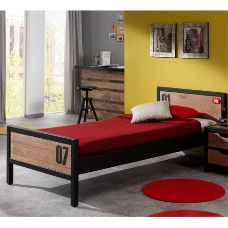 Pack - Lit Enfant & Sommier "Alex" 90x200cm Marron & Noir (1/4)