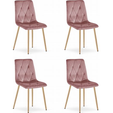 Sedia Libra - velluto rosa / gambe color legno x 4 (1/5)
