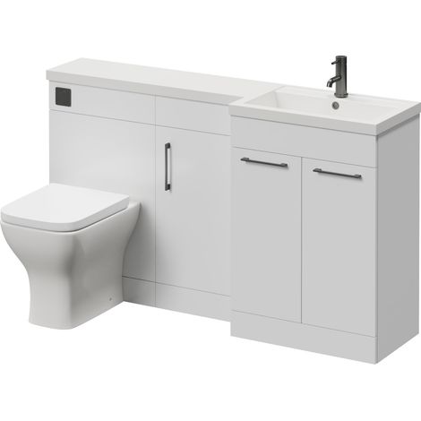 Napoli 390 Gloss White 1500mm 3 Door Vanity Unit Toilet Suite with Right Hand Square Lucia Basin - 1500mm - Gunmetal Grey 160mm HandleWith Kingston Toilet Pan and Seat