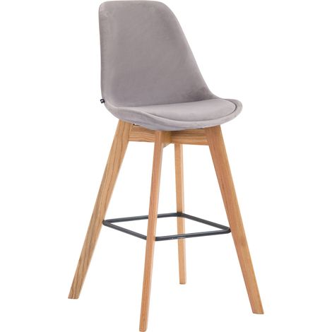 Taburete de bar x1 estilo escandinavo con asiento de terciopelo gris y estructura de madera natural 100005723 (1/3)