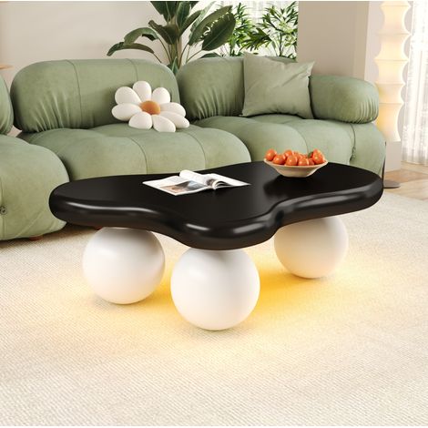 Couchtisch 95x62.5x32 cm Schwarz-Weiß aus MDF mit LED-Beleuchtung in Wolkenform (1/5)