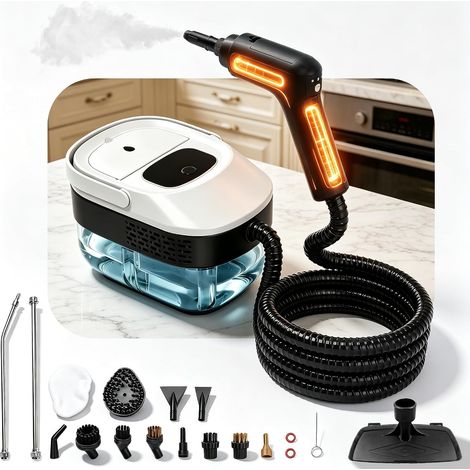 Nettoyeur Vapeur, 2500W Nettoyeur à Vapeur Portable à Main, 3 Niveaux de Réglage, Chauffage Rapide 15s, Réservoir d'eau 1,6L, 14 Accessoires Inclus pour Cuisine, Meubles, Voiture, Vitres et Sols (1/5)