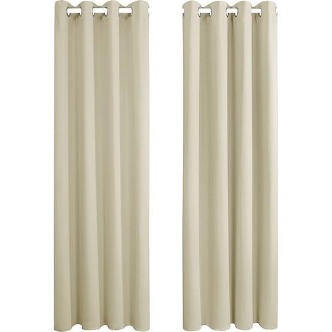 Ösen-Vorhänge, blickdicht und verdunkelnd (2er-Set) für Wohnzimmer, Schlafzimmer, Küche, 240 x 140 cm (L x B), Beige (1/5)