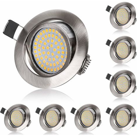 Lot de 8 Spot Encastrable LED Plat 220V 5W Spots LED Orientables Plafond Blanc Chaud 3000K, Rond Acier IP20 Spot Encastrable pour Salon, Chambre, Cuisine, Bureau