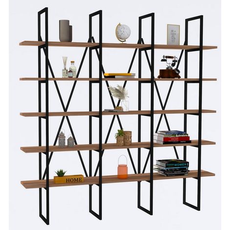 Étagère bibliothèque bois clair et métal noir Bekerla 120cm (1/4)