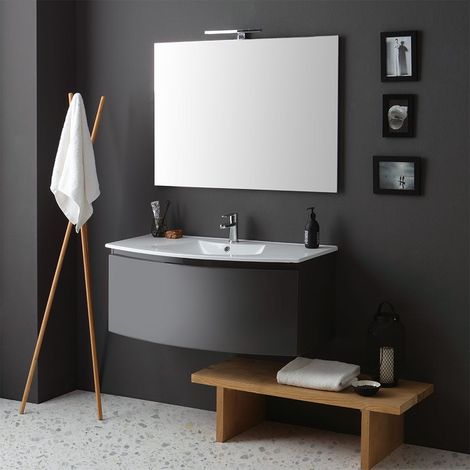 102Cm  Möbelset Für Das Bad In Dunkelgrauer Farbe, Elegant Und Modern  Riva