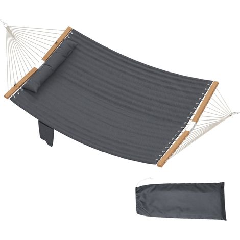 Hamac de jardin 200x140cm double couche avec support tête et poche rangement, capacité 200kg, barres en bois. (1/5)