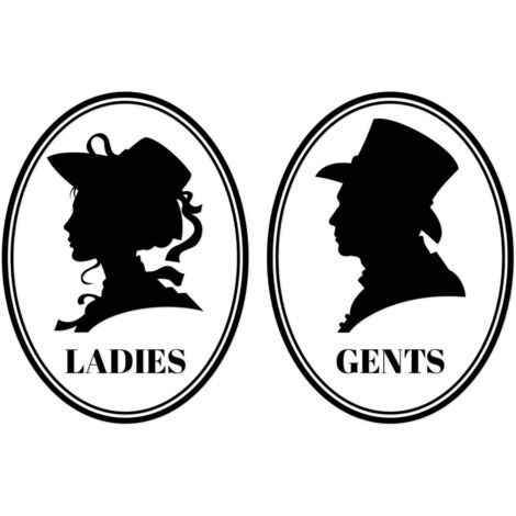 BUNTHAUS Set mit 2 Vintage-Toilettenaufklebern für Männer und Frauen, Schwarz, 20 x 30 cm (1/5)