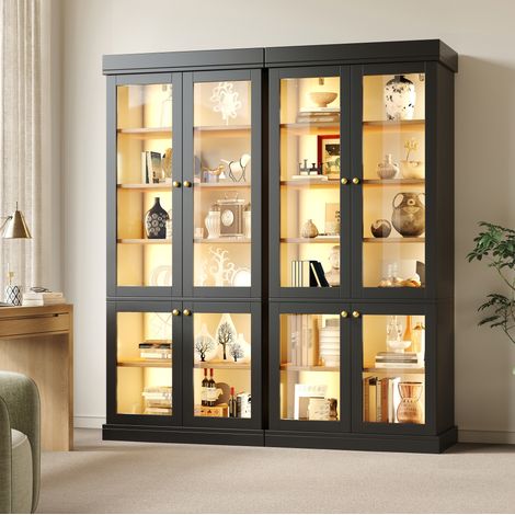 Mobile contenitore vetrina con illuminazione LED integrata, 160 x 40 x 180 cm, nero OKMYHOME (1/5)