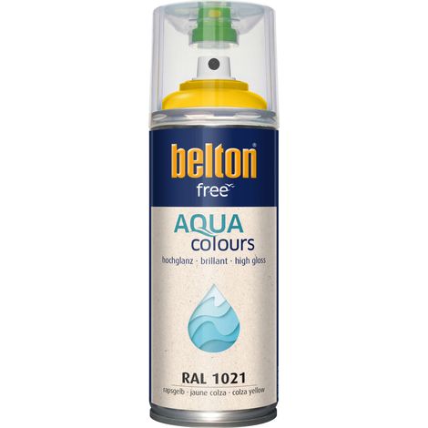 belton free Lackspray AQUAcolours 400 ml rapsgelb hochglanz Wasserlack (1/3)