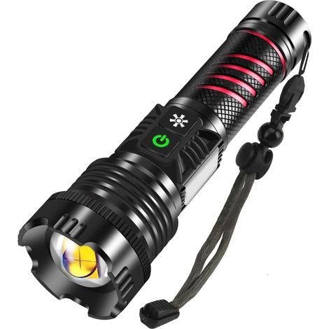 Yarona Torcia LED ultra potente da 20000 lumen, ricaricabile tramite USB-C, con luce rossa, 8 modalità regolabili, torcia tattica impermeabile, ideale per campeggio, escursionismo e situazioni di emer