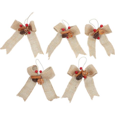 Lot de 5 pendentifs nœud papillon de Noël exquis, décorations suspendues créatives en lin-13CM (1/3)