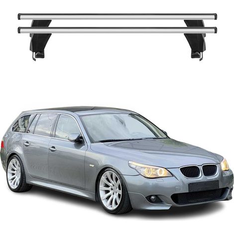 OMAC Dachträger Querträger Alu für BMW 5er E61 Touring 2004-2010 / M5 E61 Touring 2007-2010 – Abschließbar – T-Nut – City-Crash-getestet – Max. 50 kg Silber (1/5)